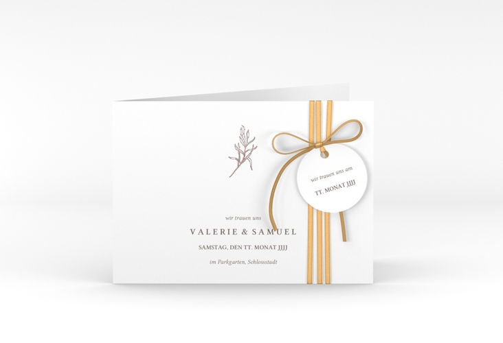 Hochzeitseinladung Ivy A6 Klappkarte quer weiss rosegold minimalistisch mit kleiner botanischer Illustration