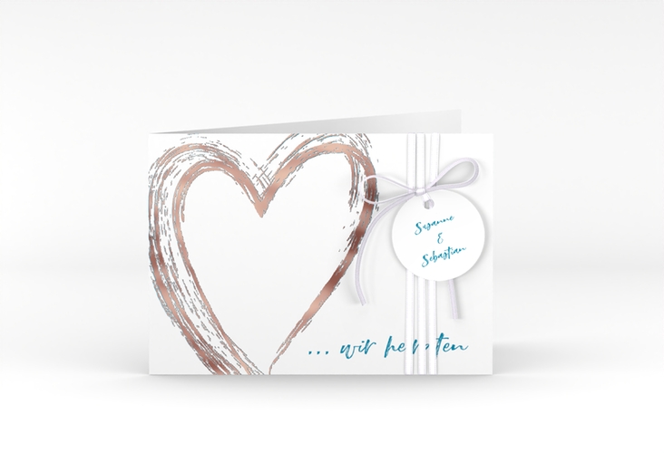 Hochzeitseinladung Liebe A6 Klappkarte quer tuerkis rosegold