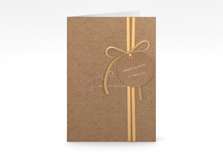 Hochzeitseinladung Jawort A6 Klappkarte hoch Kraftpapier rosegold modern minimalistisch mit veredelter Aufschrift