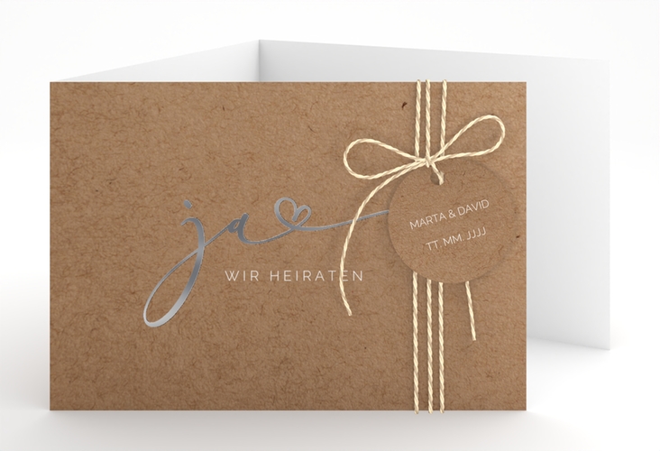 Hochzeitseinladung Jawort A6 Doppel-Klappkarte Kraftpapier silber modern minimalistisch mit veredelter Aufschrift