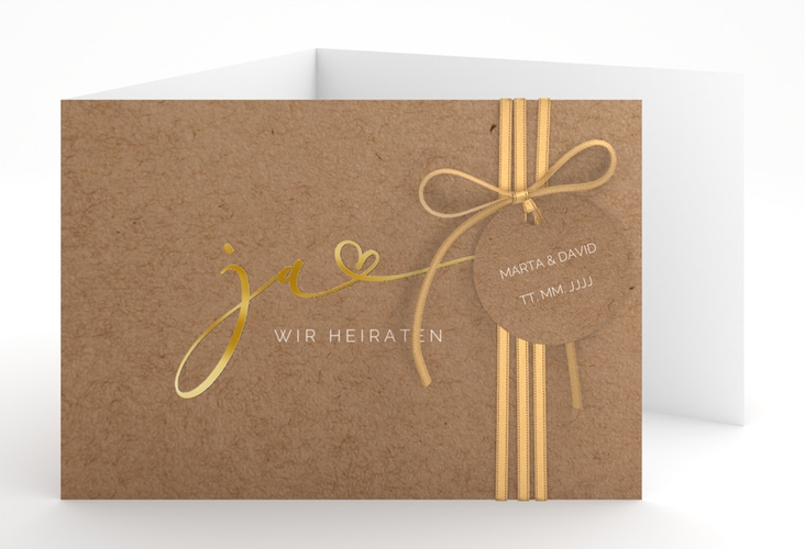 Hochzeitseinladung Jawort A6 Doppel-Klappkarte Kraftpapier gold modern minimalistisch mit veredelter Aufschrift
