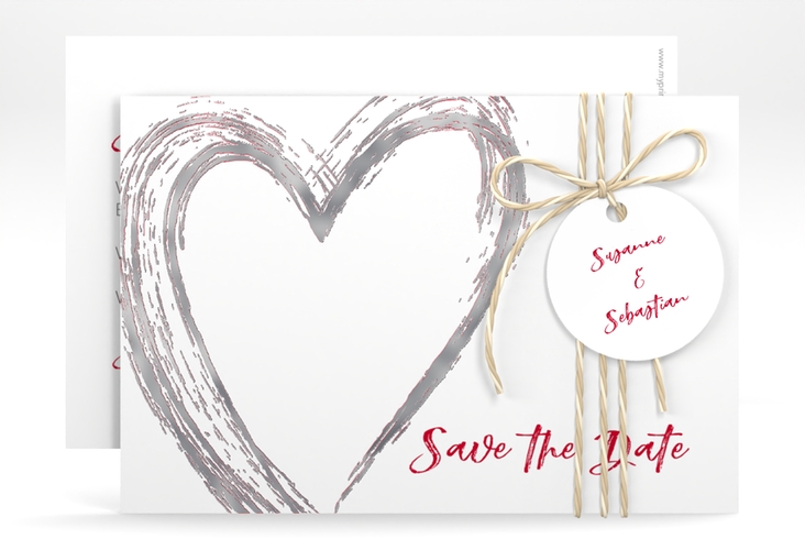 Save the Date-Karte Liebe A6 Karte quer silber
