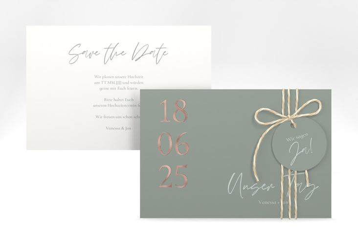Save the Date-Karte Day A6 Karte quer rosegold mit Datum im minimalistischen Design