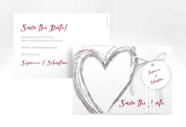 Save the Date-Karte Liebe A6 Karte quer silber