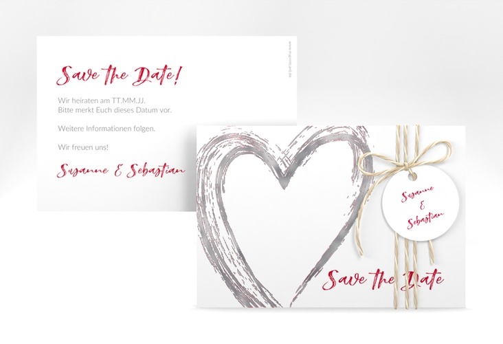 Save the Date-Karte Liebe A6 Karte quer silber