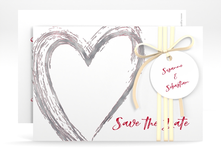 Save the Date-Karte Liebe A6 Karte quer silber