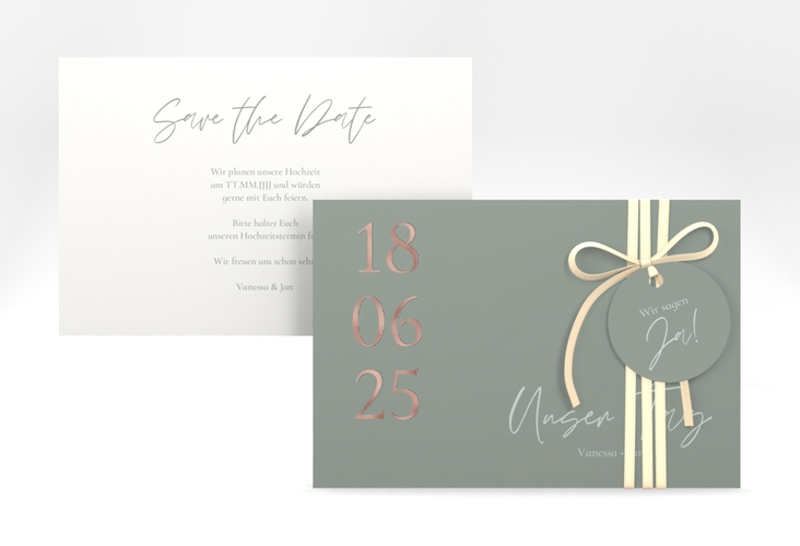 Save the Date-Karte Day A6 Karte quer rosegold mit Datum im minimalistischen Design