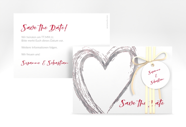Save the Date-Karte Liebe A6 Karte quer silber