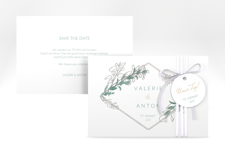 Save the Date-Karte Verde A6 Karte quer silber
