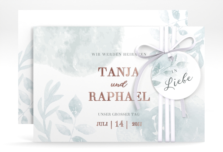 Save the Date-Karte Blätterdruck A6 Karte quer rosegold