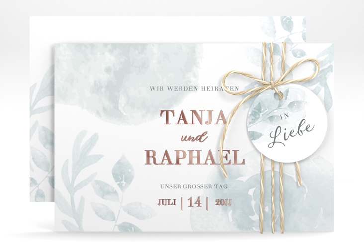 Save the Date-Karte Blätterdruck A6 Karte quer rosegold