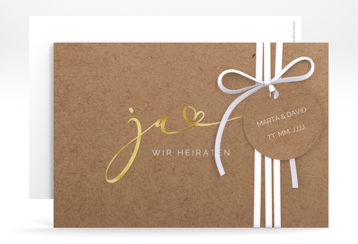 Save the Date-Karte Jawort A6 Karte quer gold modern minimalistisch mit veredelter Aufschrift