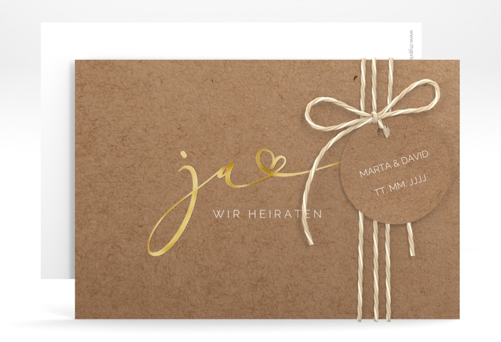 Save the Date-Karte Jawort A6 Karte quer gold modern minimalistisch mit veredelter Aufschrift