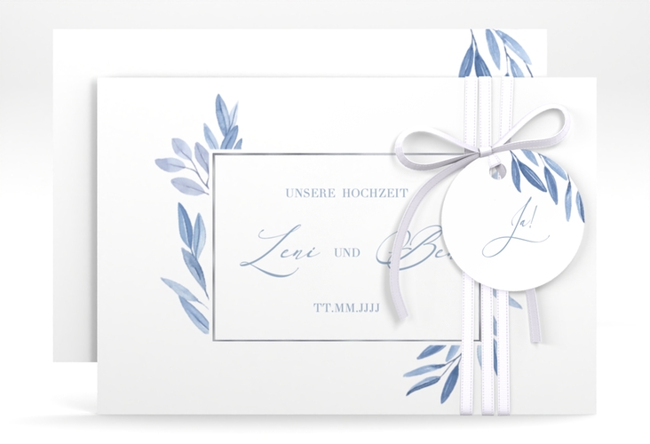 Save the Date-Karte Classicblue A6 Karte quer silber