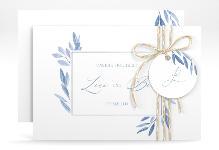 Save the Date-Karte Classicblue A6 Karte quer silber