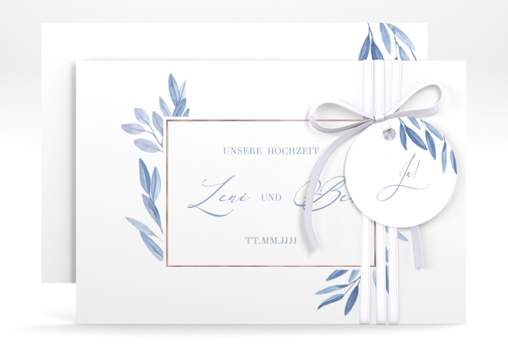 Save the Date-Karte Classicblue A6 Karte quer rosegold