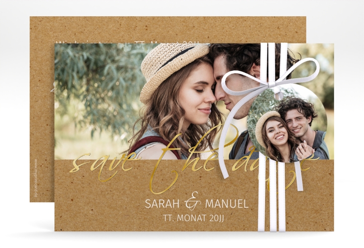 Save the Date-Karte Big Picture A6 Karte quer gold mit Foto des Brautpaars