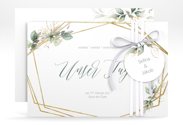Save the Date-Karte Greenish A6 Karte quer gold
