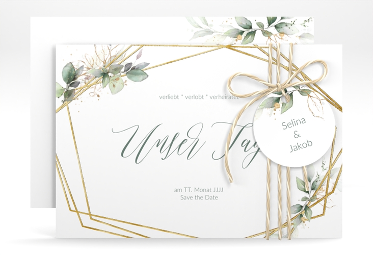 Save the Date-Karte Greenish A6 Karte quer gold