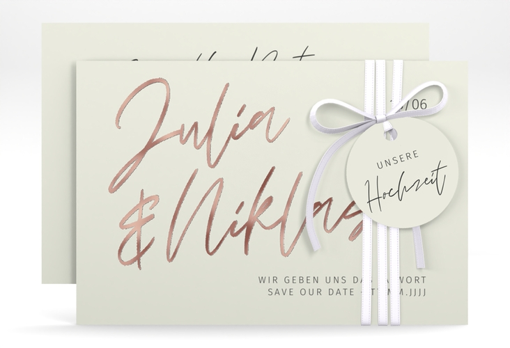 Save the Date-Karte Einfachheit A6 Karte quer rosegold mit modernem Schriftzug