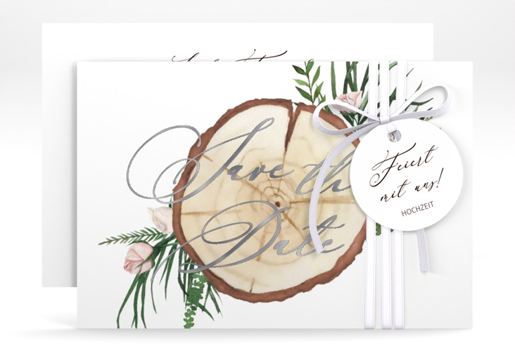 Save the Date-Karte Woodland A6 Karte quer silber