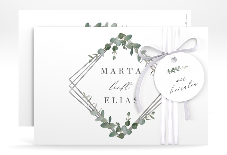 Save the Date-Karte Eukalyptus A6 Karte quer silber