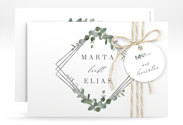 Save the Date-Karte Eukalyptus A6 Karte quer silber