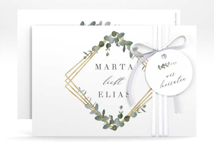 Save the Date-Karte Eukalyptus A6 Karte quer gold