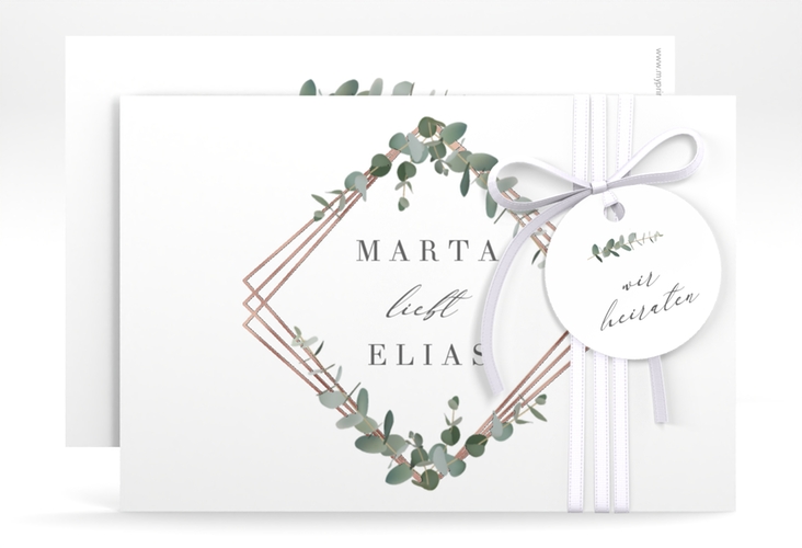 Save the Date-Karte Eukalyptus A6 Karte quer rosegold