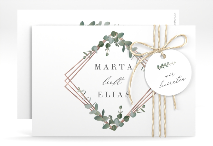 Save the Date-Karte Eukalyptus A6 Karte quer rosegold