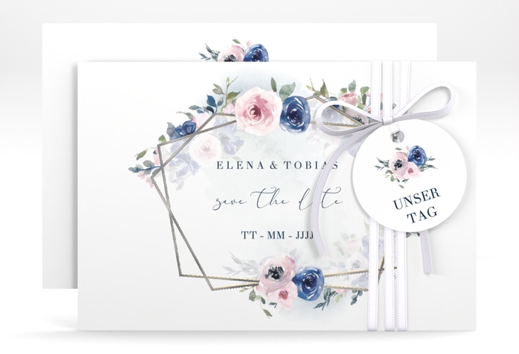 Save the Date-Karte Dustyblue A6 Karte quer silber