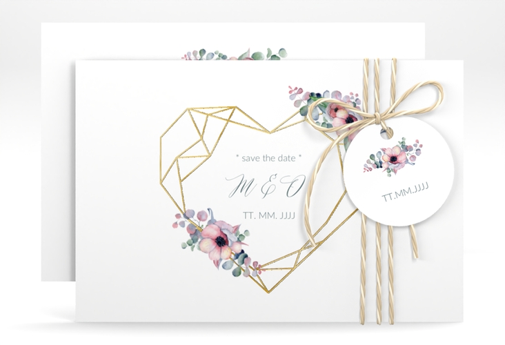 Save the Date-Karte Herzgold A6 Karte quer gold
