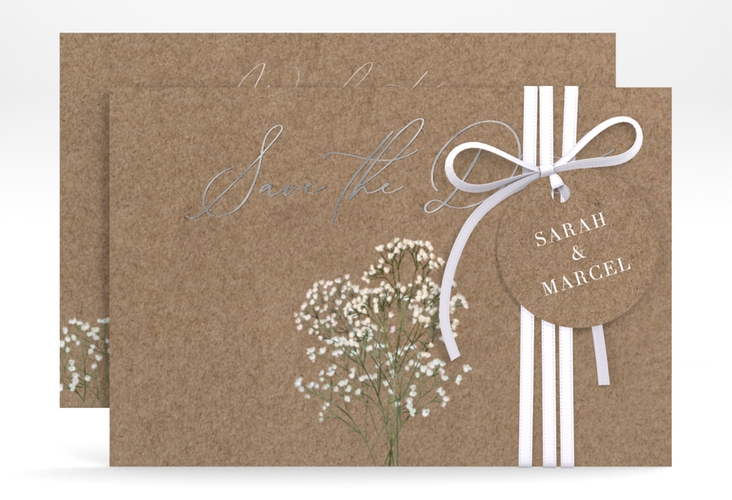 Save the Date-Karte Schleierkraut A6 Karte quer silber