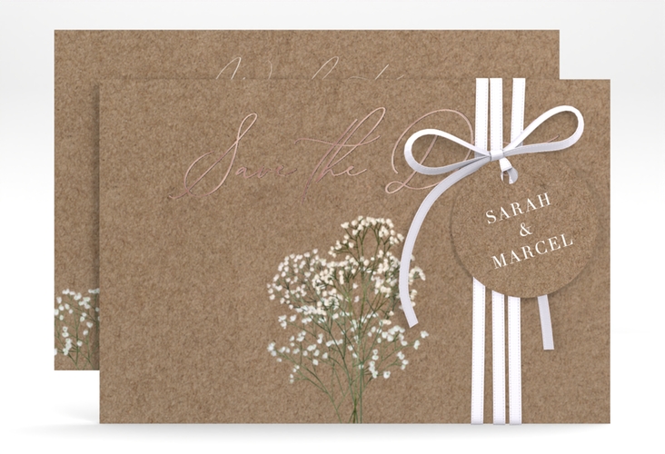 Save the Date-Karte Schleierkraut A6 Karte quer rosegold