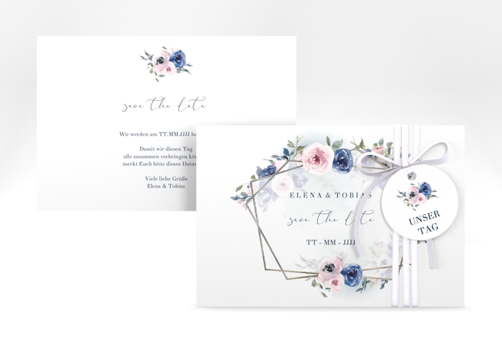 Save the Date-Karte Dustyblue A6 Karte quer silber