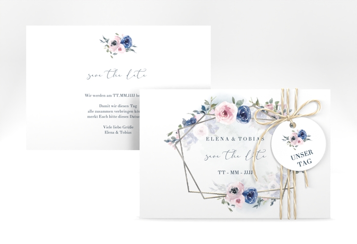 Save the Date-Karte Dustyblue A6 Karte quer silber