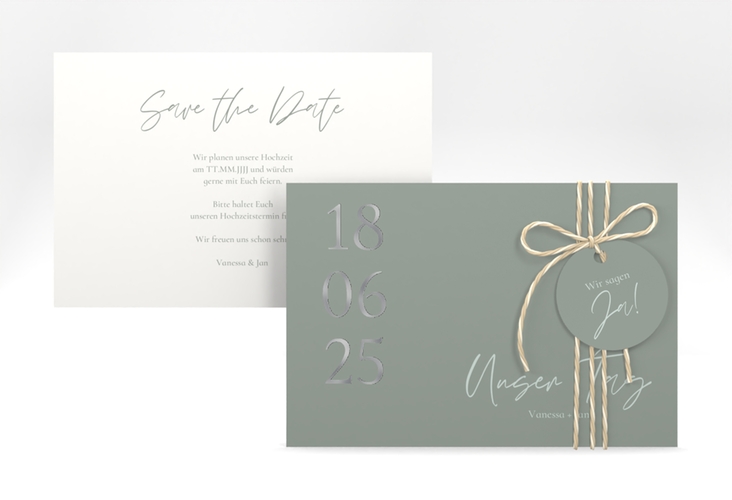 Save the Date-Karte Day A6 Karte quer silber mit Datum im minimalistischen Design