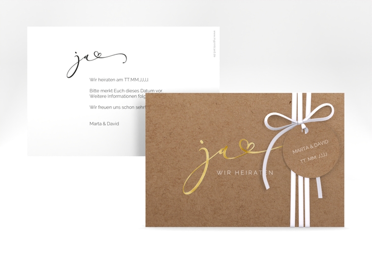 Save the Date-Karte Jawort A6 Karte quer gold modern minimalistisch mit veredelter Aufschrift