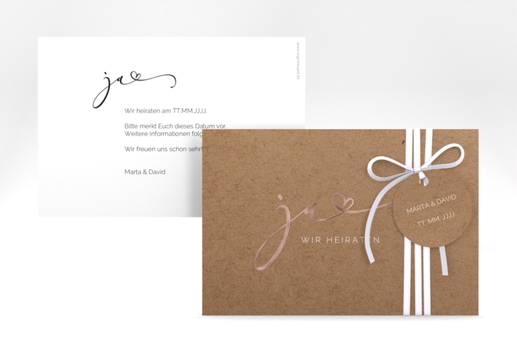Save the Date-Karte Jawort A6 Karte quer rosegold modern minimalistisch mit veredelter Aufschrift
