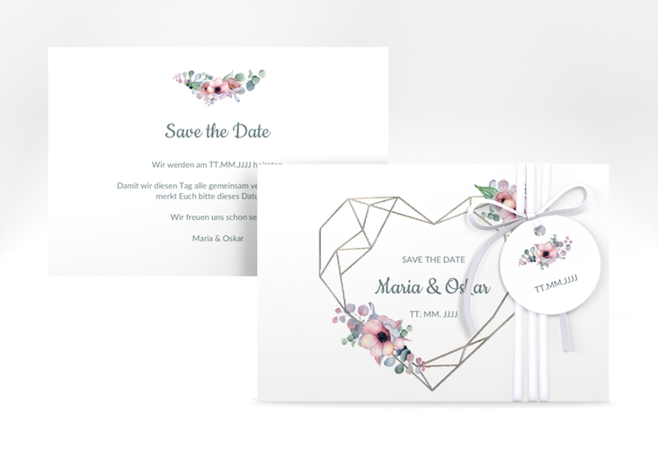 Save the Date-Karte Herzgold A6 Karte quer silber