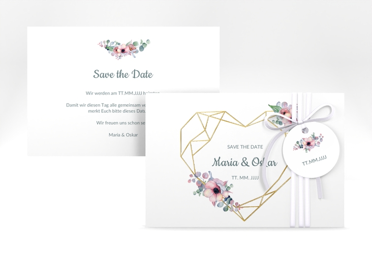 Save the Date-Karte Herzgold A6 Karte quer gold
