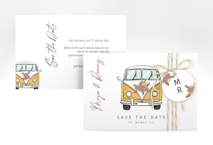 Save the Date-Karte Hochzeitsbulli A6 Karte quer rosegold