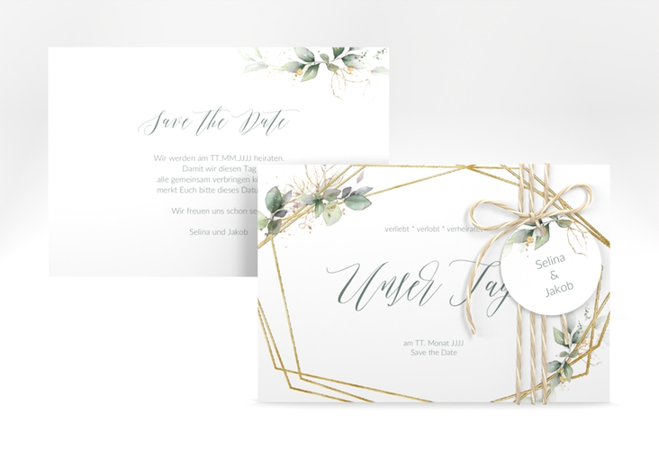 Save the Date-Karte Greenish A6 Karte quer gold