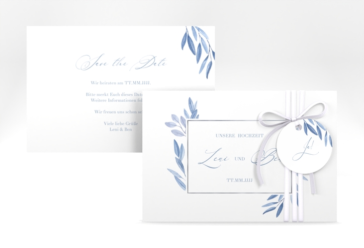 Save the Date-Karte Classicblue A6 Karte quer silber