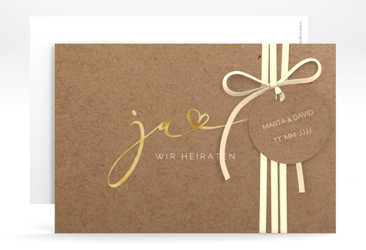 Save the Date-Karte Jawort A6 Karte quer gold modern minimalistisch mit veredelter Aufschrift