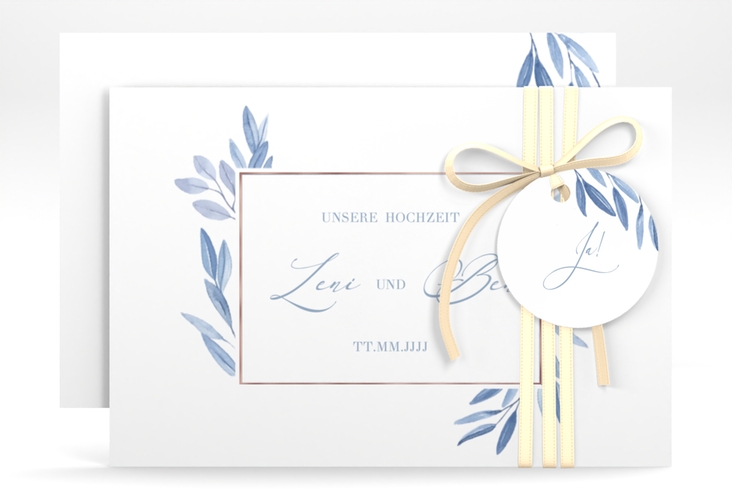 Save the Date-Karte Classicblue A6 Karte quer rosegold