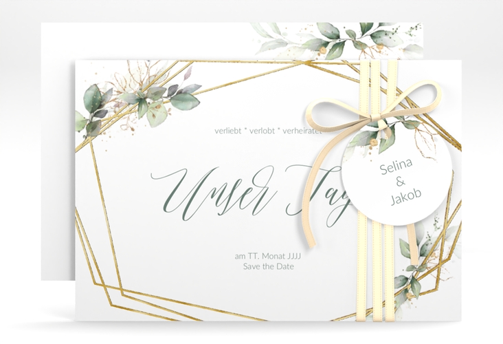 Save the Date-Karte Greenish A6 Karte quer gold