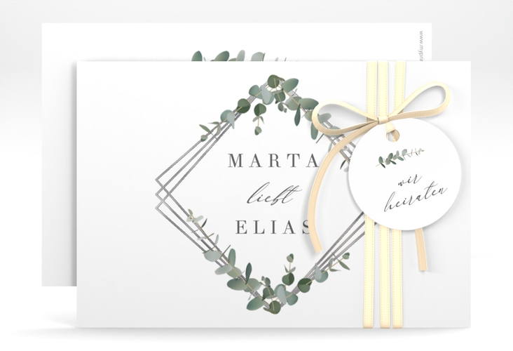 Save the Date-Karte Eukalyptus A6 Karte quer silber