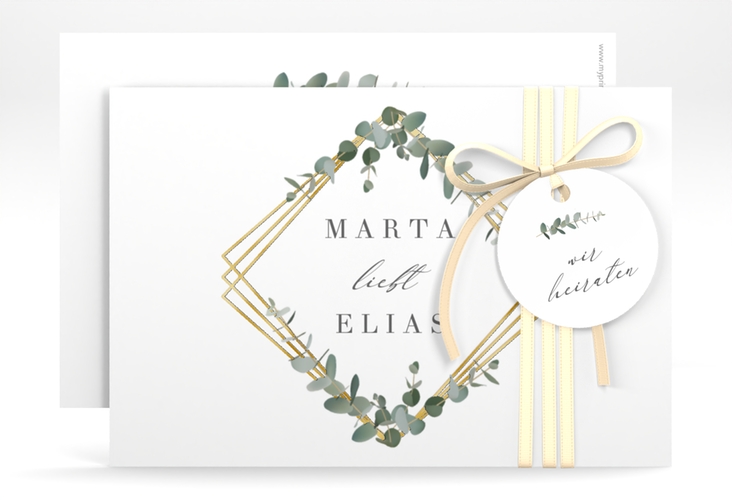 Save the Date-Karte Eukalyptus A6 Karte quer gold