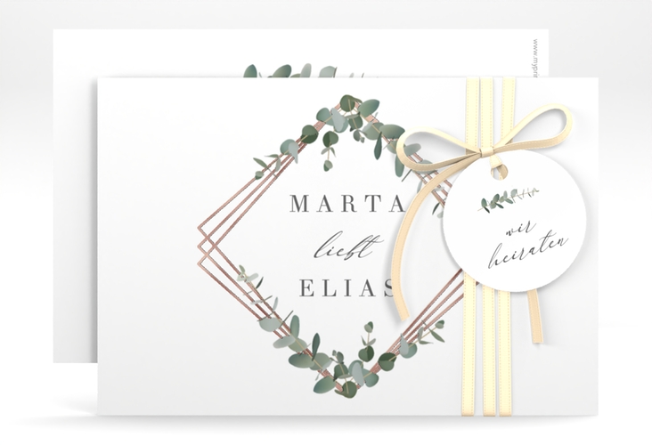 Save the Date-Karte Eukalyptus A6 Karte quer rosegold